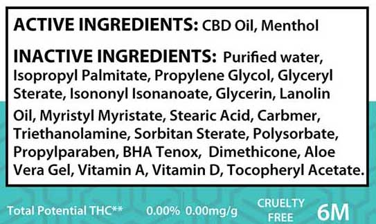 CBD Joint & Muscle Cream Ingredients